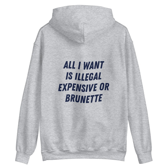 ALL I WANT IS ILLEGAL, EXPENSIVE OR BRUNETTE - HOODIE